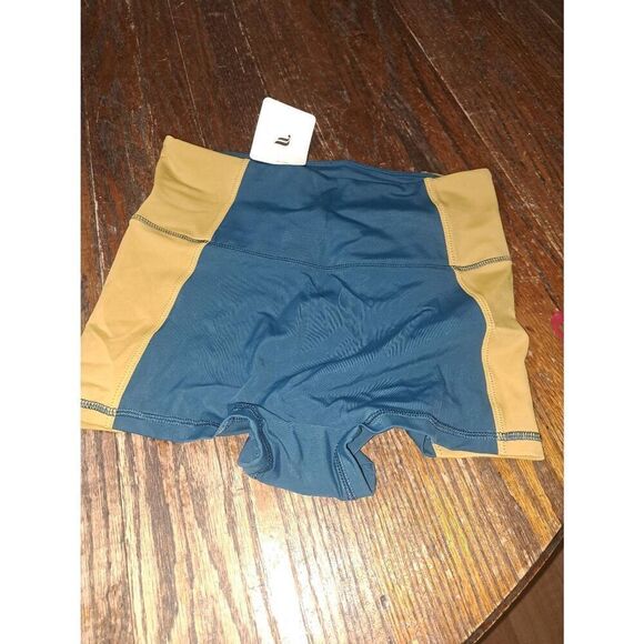 New Small Fabletics Midnight Wave Warm Olive Gabriella High Waist Swim Shorts - Picture 7 of 8